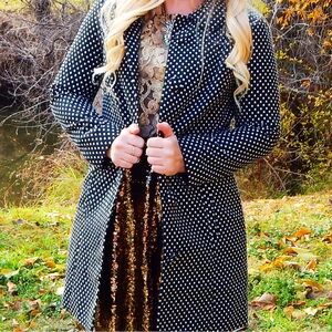 Lauren Conrad Black & White Polka Dot Coat with Bow, Size 12